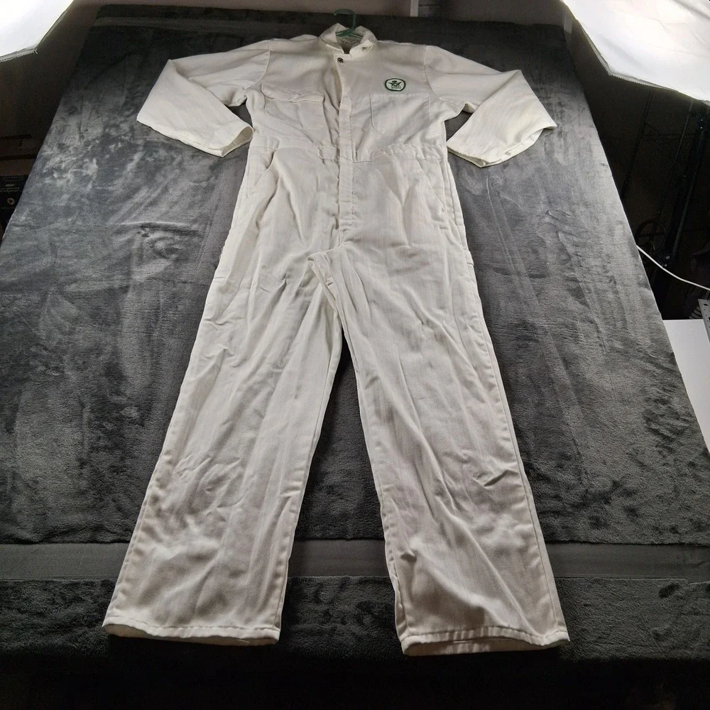 Big Mac Saudia Coveralls Mens 36R White Vintage Herringbone Twill Jumpsuit